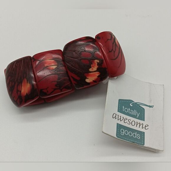 NATURAL HANDCUT Polished 1.25 inch Tagua Nut Red & Black Bracelet - Picture 9 of 15